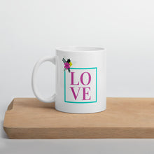 Load image into Gallery viewer, &quot;Flower LOVE&quot; Mug (Aqua Border/Pink Lettering
