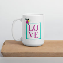 Load image into Gallery viewer, &quot;Flower LOVE&quot; Mug (Aqua Border/Pink Lettering

